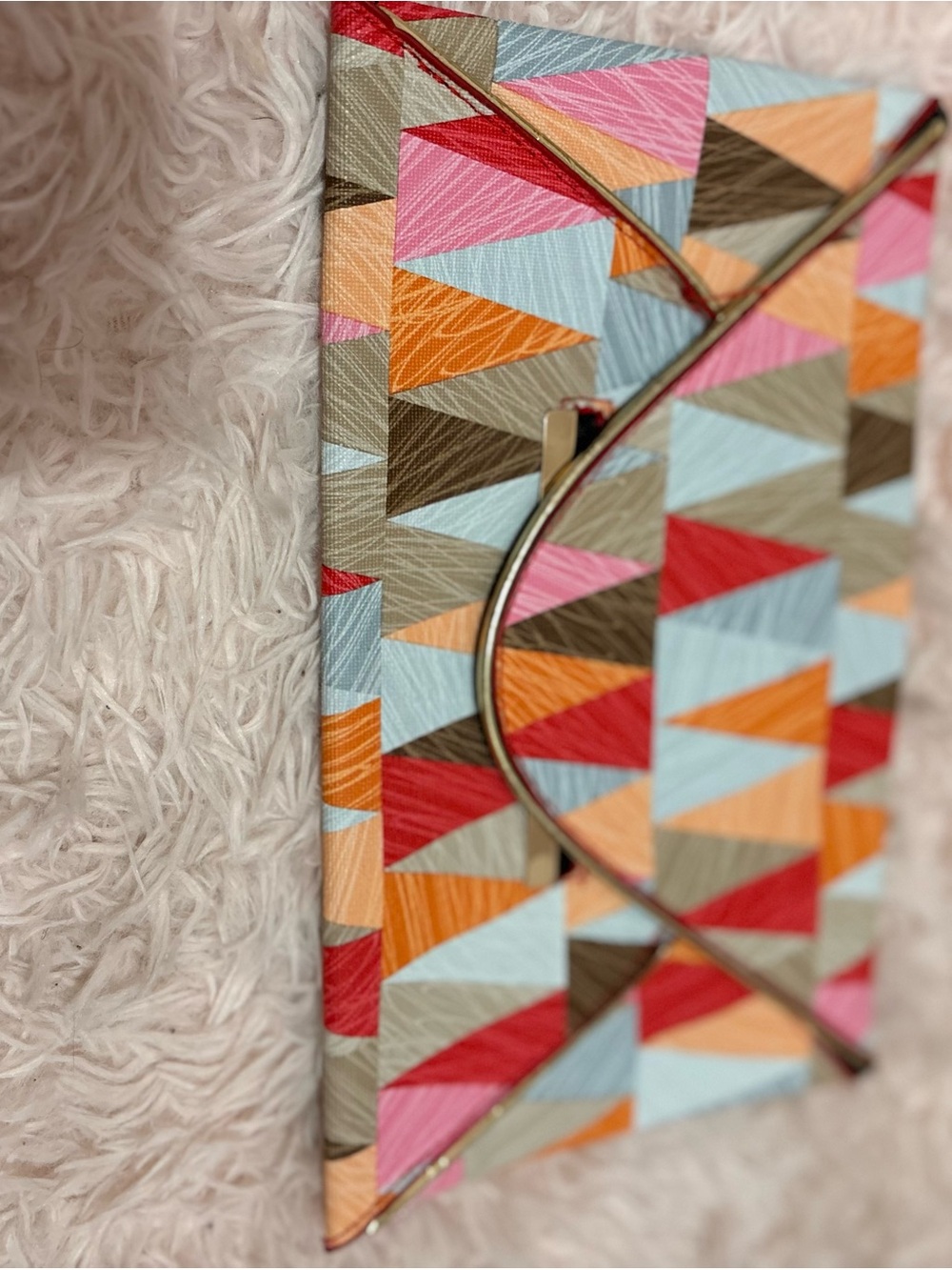SHEIN Colorful Geometric Print Clutch Crossbody Bag – Gold Trim